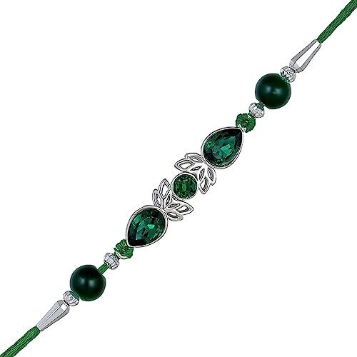 Mahi Rhodium Plated Green Crystal Rakhi for Brother (RA1100718RGre)