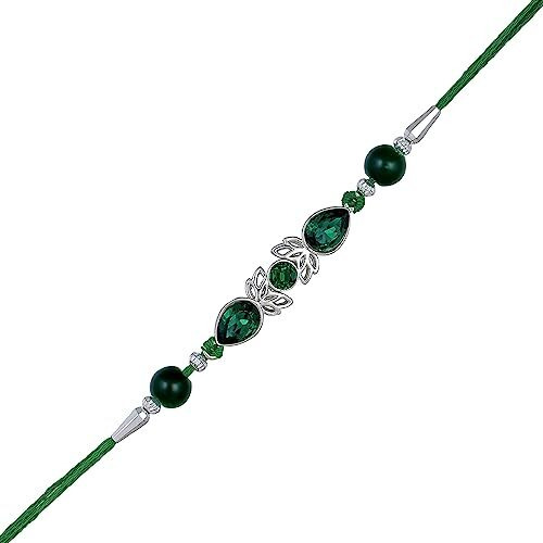 Mahi Rhodium Plated Green Crystal Rakhi for Brother (RA1100718RGre)