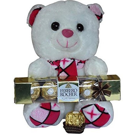 SFU E Com Muffler Teddy with 4 Pcs Ferrero Rocher | Gift for Holi, Rakhi, Diwali, Anniversary, Birthday, Christmas, Valentine, Her, Him | Ferrero Rocher Chocolate Gift | 195