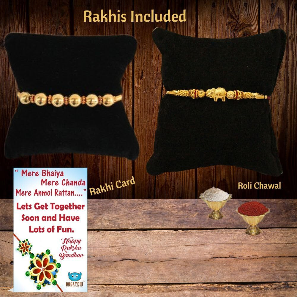 BOGATCHI Rakhi with Sweets for Brother, Traditional Soan Papdi, 200gm with 2 Rakhi + Natural Raisins,50g + Roli Chawal + Free Rakhi Greeting Card