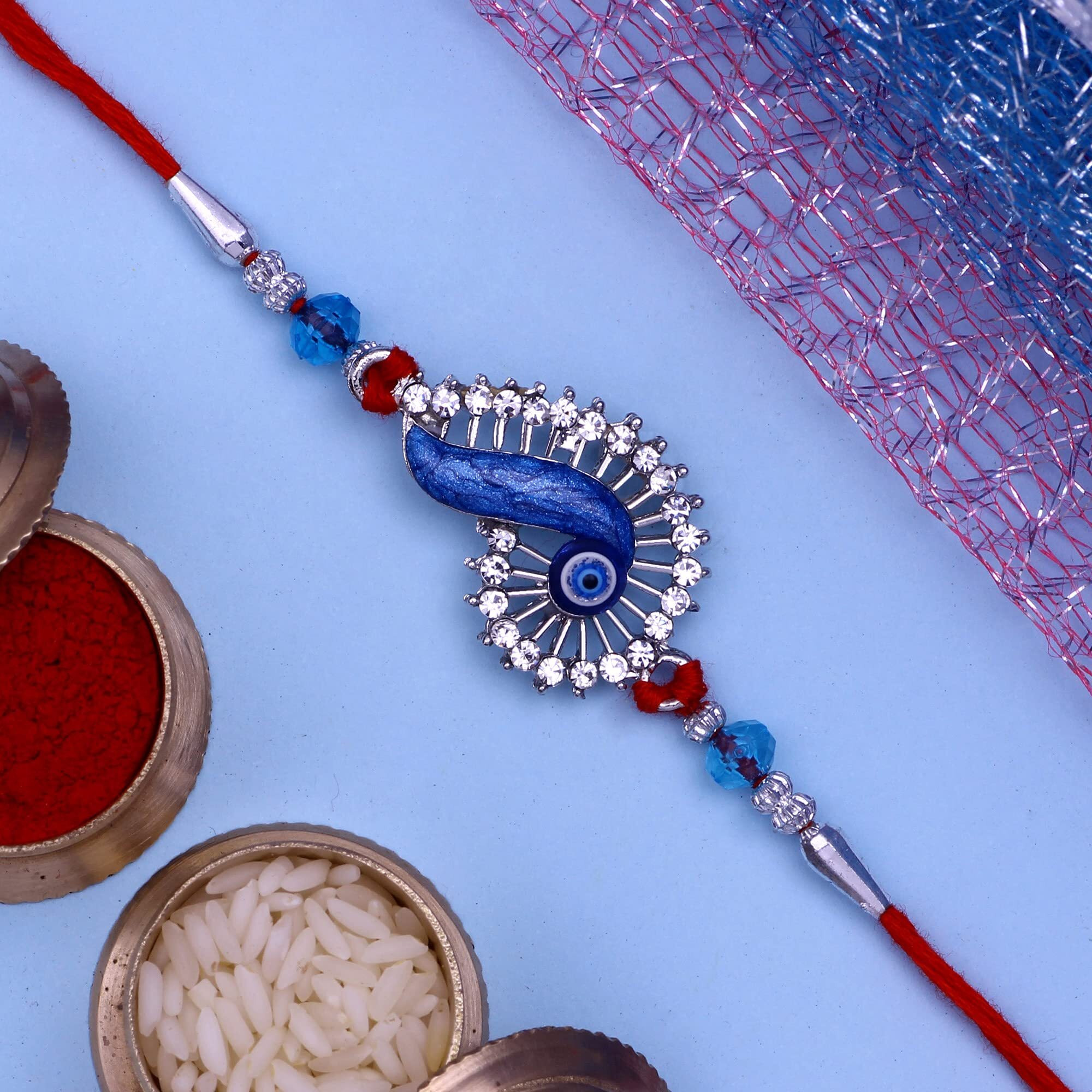 Mahi Auspicious Evil Eye Meenakari work Rakhi Bracelet for Brother (RA1100646R)