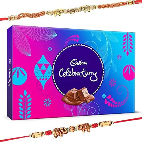 Astonished Retail Cadbury Celebration Pack with Set of 2 Rakhi | Cadbury Chocolate Hamper with Rakhi Gift | Rakhi Chocolate for Brother | 013