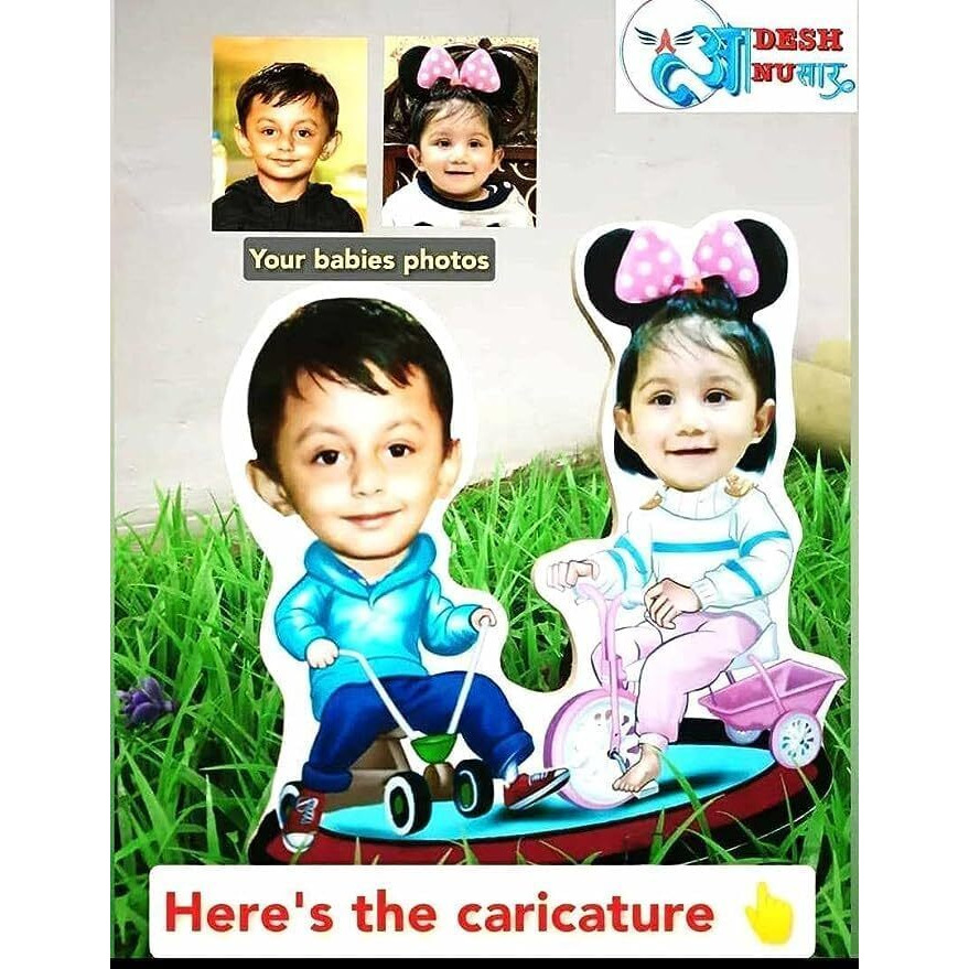 Adesh Anusaar Personalized Caricature Gift for Brother Sister on Raksha Bandhan Rakhi Best Brother gift for sister (Design 011, WITH BACK STAND)