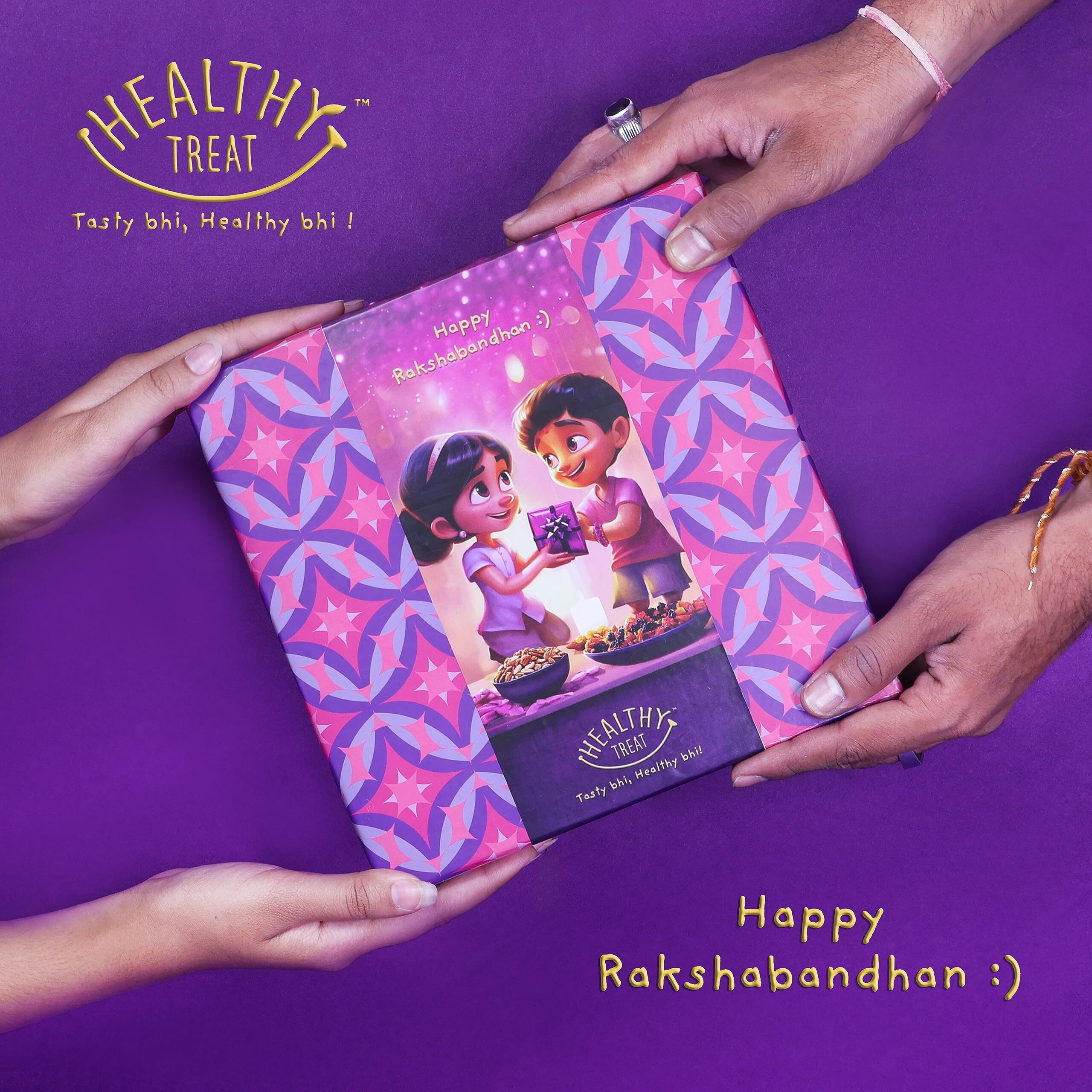 Healthy Treat Nourishing Rakhi Gift Hamper Combo for Brother With Rakhi | Healthy Snacks, Rakhi Cards, Roli Chawal, Rakhi Pack of 2 | Raksha Bandhan Gift Box Set | Premium Gift Hamper