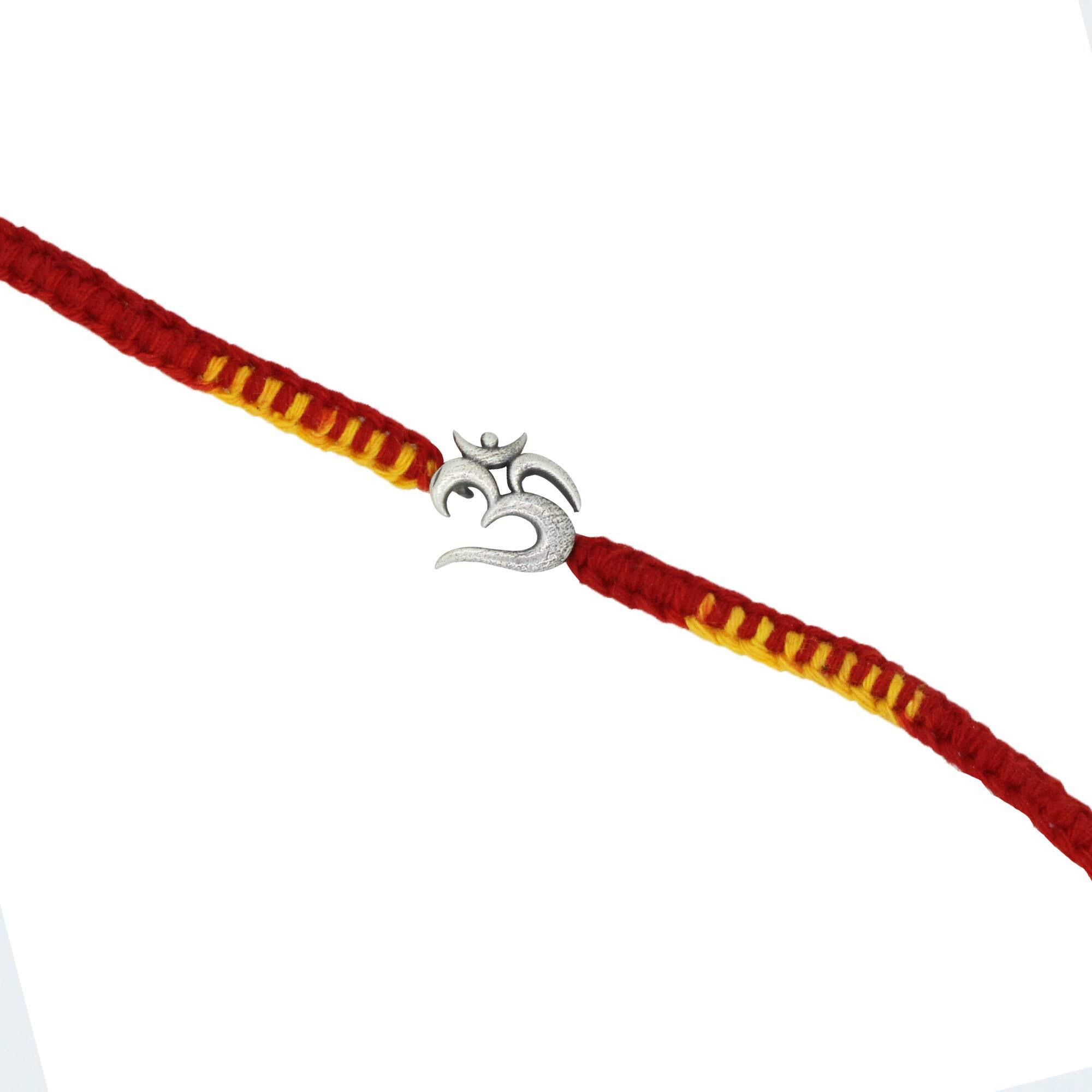 SJ SHUBHAM JEWELLERS 925 Sterling Silver Rakhi for brother God Rakhi Bracelet Raksha Bandhan Pure Cotton For Men, Boys, Kids Rakhi With Roli Chawal