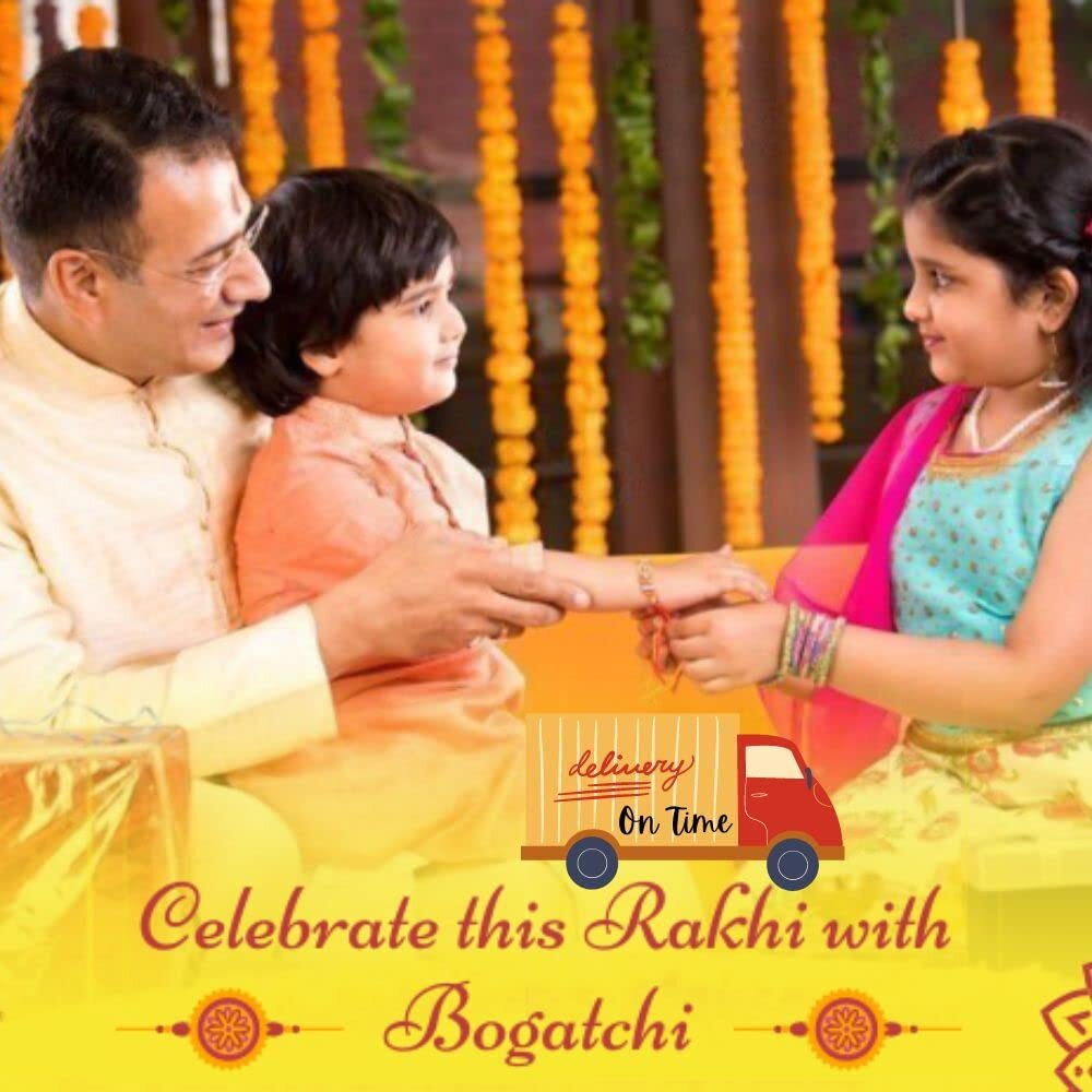 BOGATCHI Soan Papdi Rakhi Combo Gift,Rakhi Gift Complete Hamper, Rakhi Gift for Brother, Rakhi Sweets for Brother,400g + Free Rakhi Greeting Card + Free Rakhi + Roli Chawal