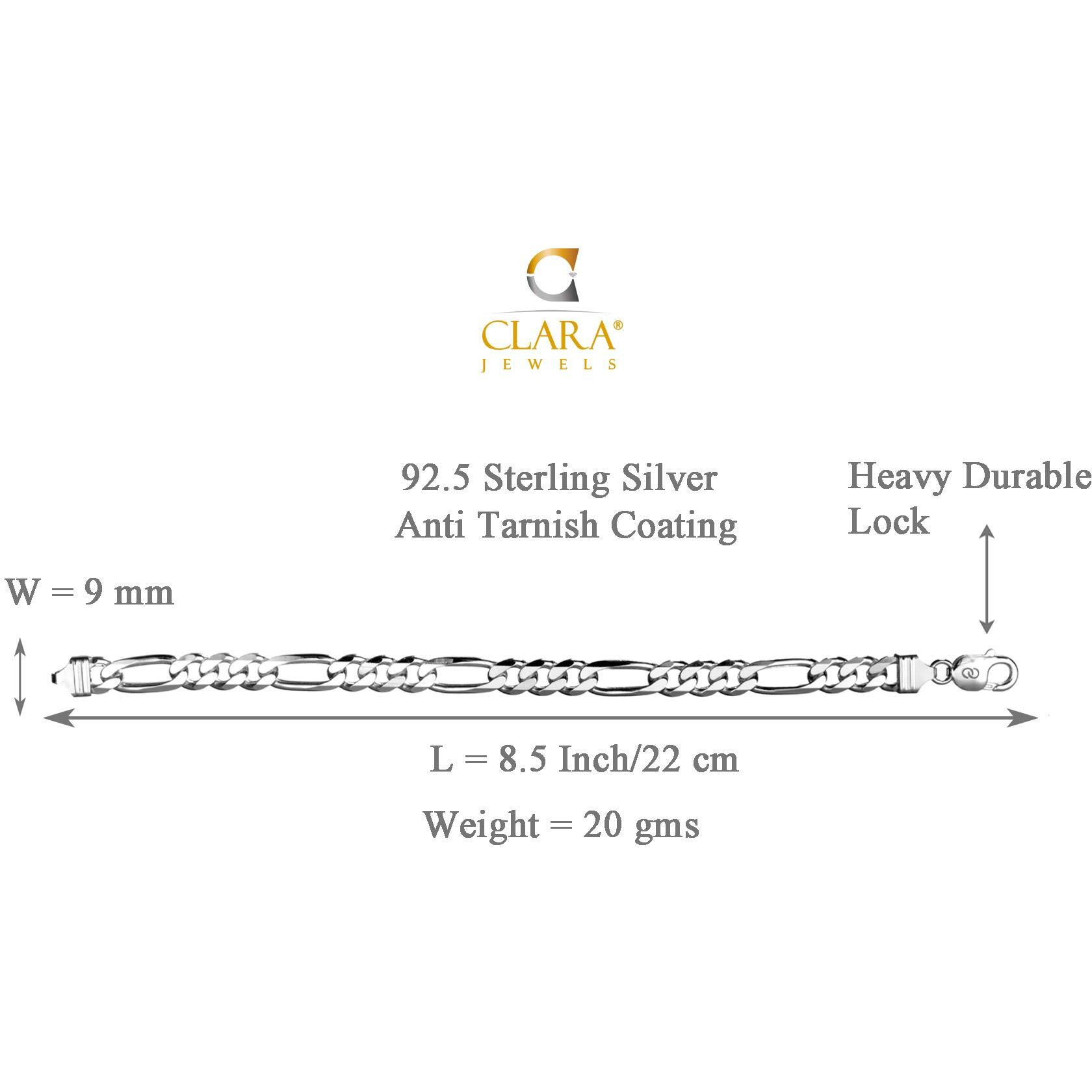 Clara Anti-Tarnish 92.5 Sterling Silver Figaro Bracelet 8.5 inch 20 gm | Rakhi for Bhai Brother |Gift For Men & Boys