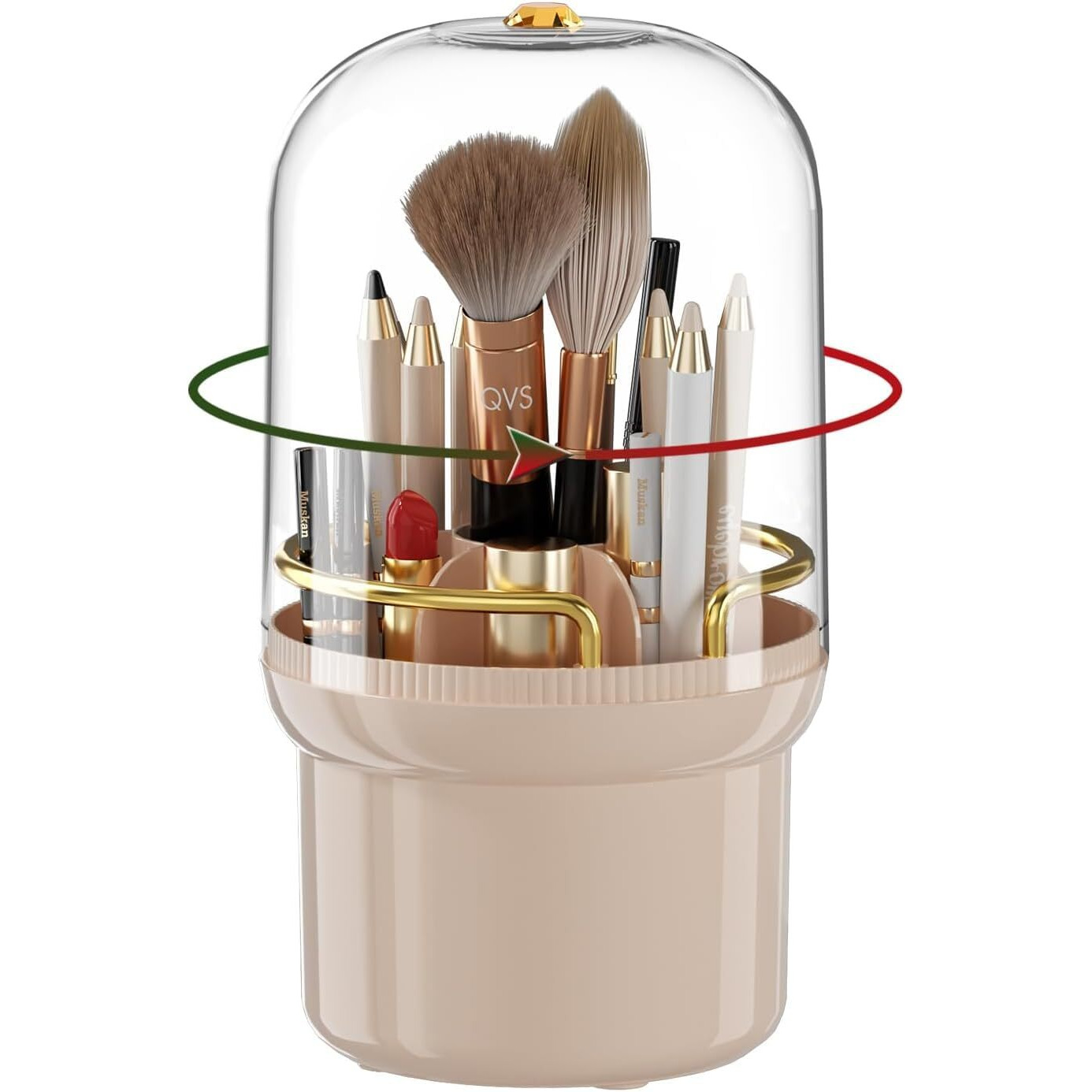 Dravina Makeup Brush Holder-Rakhi Gift| 360Rotating Cosmetic Organizer With Lid, Large Capacity & 7 Storage Sections | Multipurpose Dressing Table Organizer For Women| Vanity Toiletry 22*12cm (Pink)