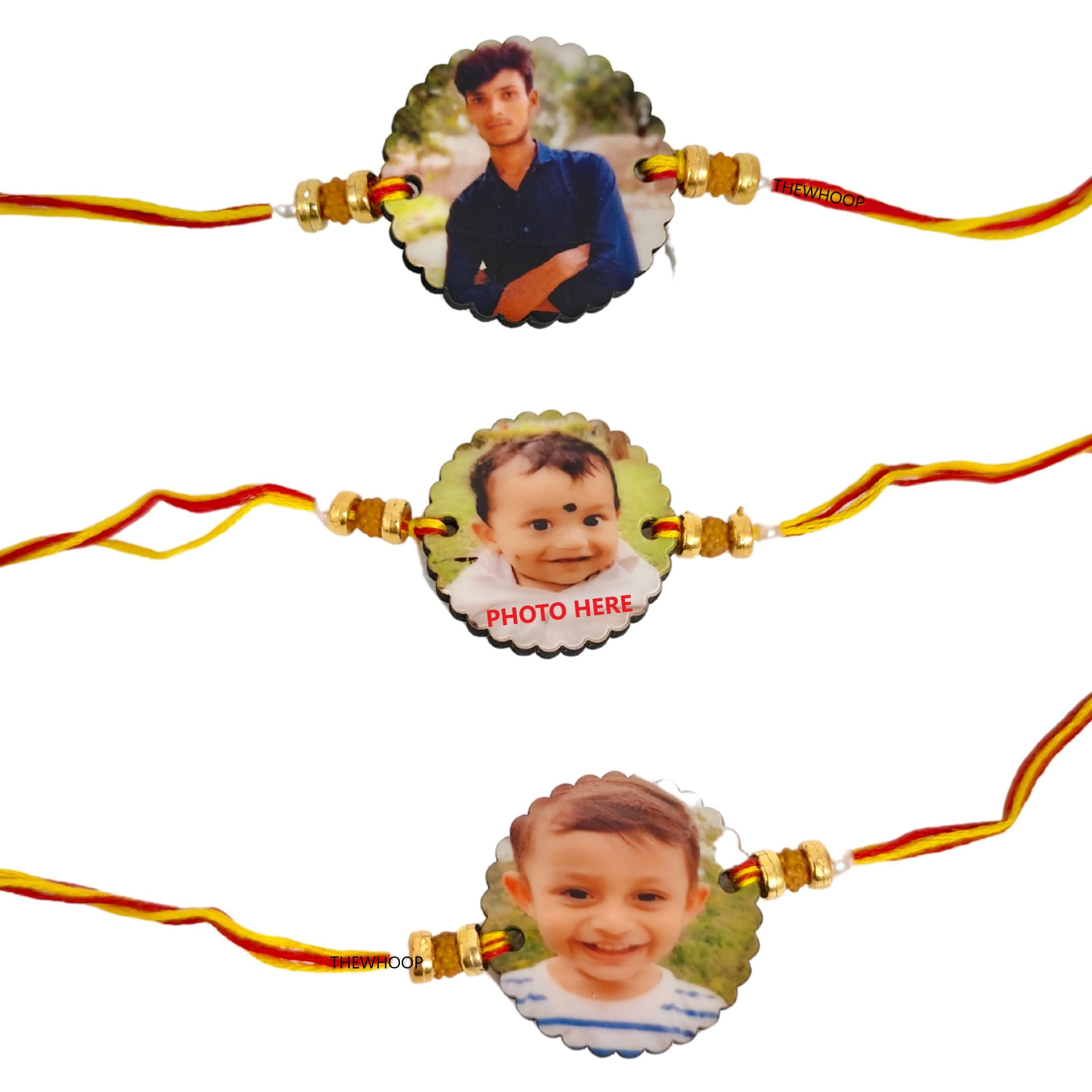 THEWHOOP Personalized/Customised Designer Rakhi Photo or Print Name For Brothers - Raksha Bandhan Gift (PACK OF 3) (PHOTORAKHI-ROUND-SHAPE)