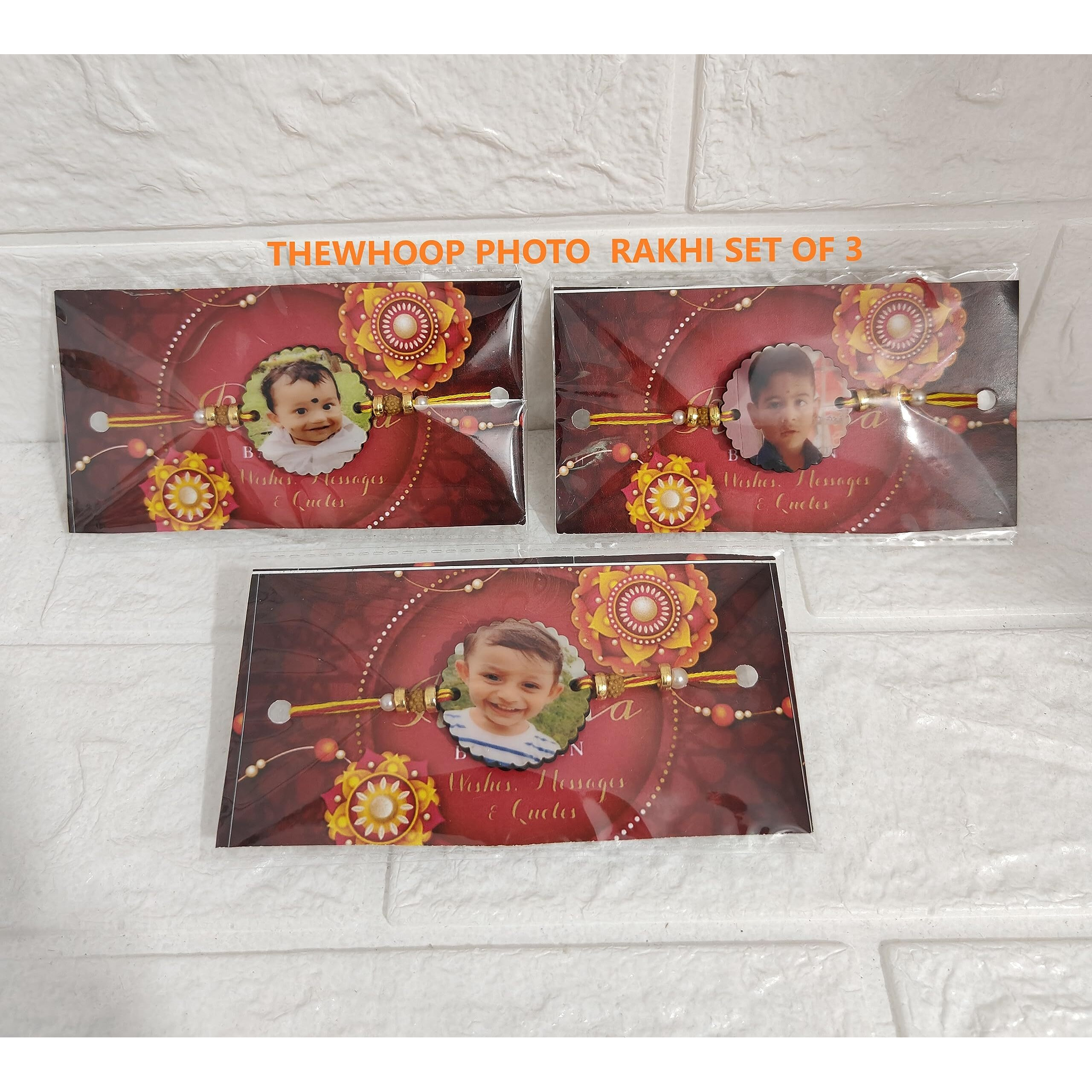 THEWHOOP Personalized/Customised Designer Rakhi Photo or Print Name For Brothers - Raksha Bandhan Gift (PACK OF 3) (PHOTORAKHI-ROUND-SHAPE)