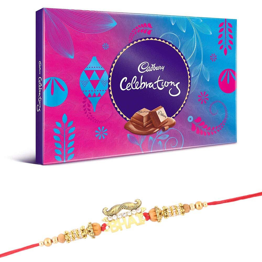 SFU E Com Cadbury Celebration Chocolate Hamper, Bhai Rakhi with Chocolate Gift for Brother, Roli, Chawal, Chandan, Misri, 19