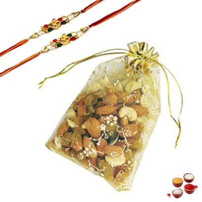 Bay Nut Premium Rakhi Hamper for Brother (h-2) 150 gm mix dryfruits 2 rakhi,roli chawal, 1 card