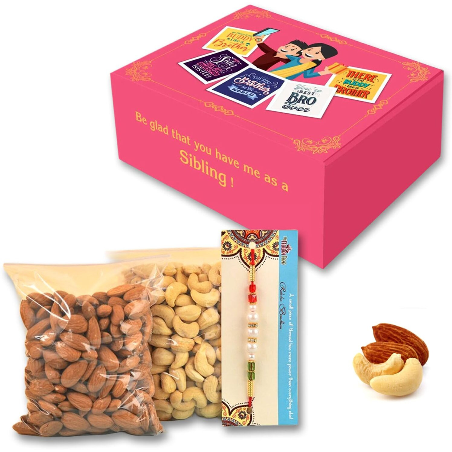 Bay Nut Premium Rakhi Hamper for Brother (h-5) 500 gm dryfruits, card,diya, rolichawal 2 Rakhi