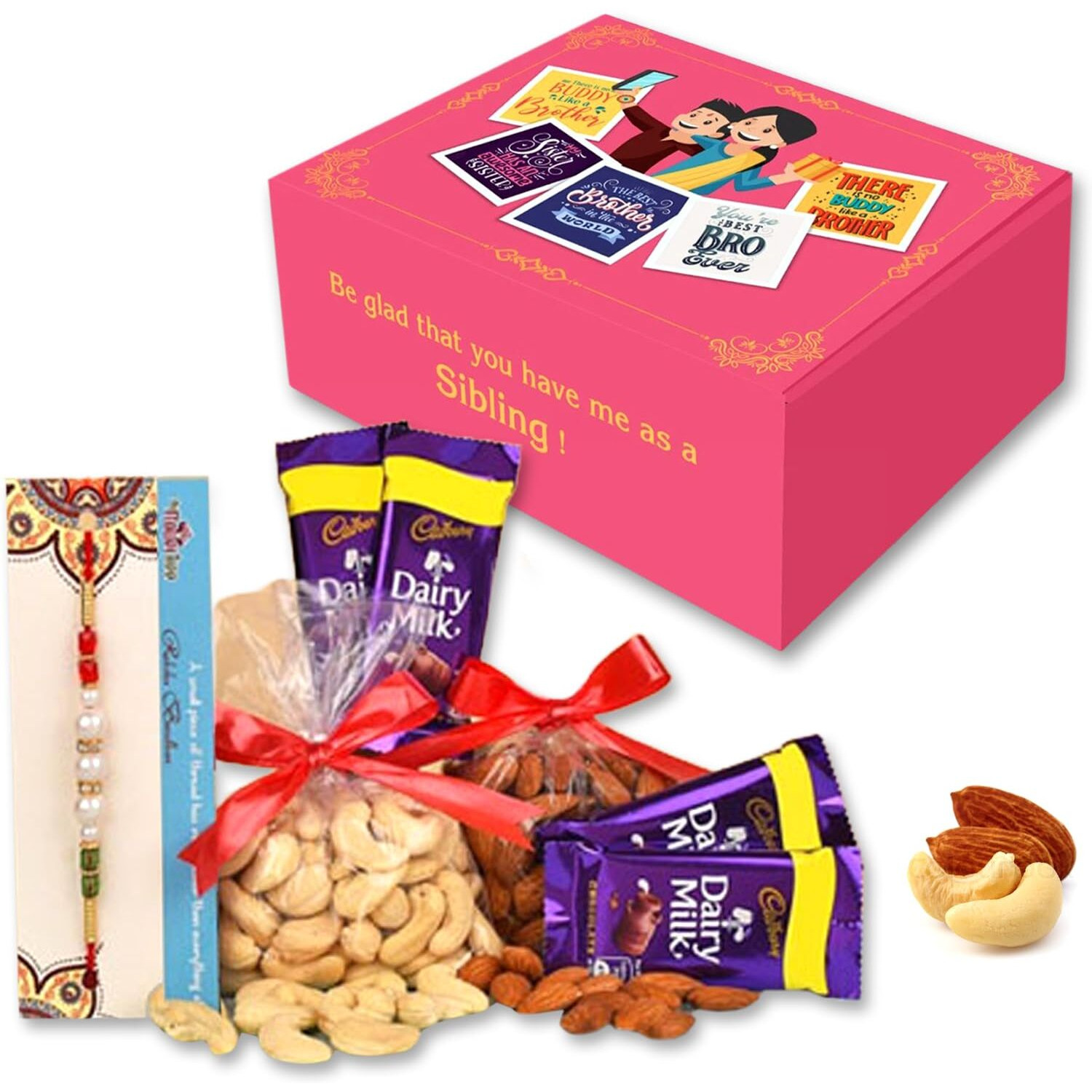 Bay Nut Premium Rakhi Hamper for Brother (h-4) 400 gm dryfruits,card, 2 rakhi,4 assorted choclates,rolichawal