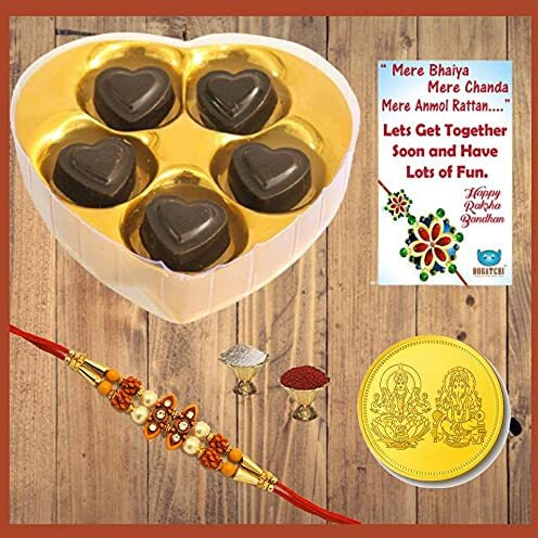 BOGATCHI Rakhi Combo Gift, Rakhi Gift Hamper, Rakhi Gift for Brother, Rakhi Chocolates for Bro, 5pcs + Free Rakhi + Free Rakhi Greeting Card + Roli Chawal