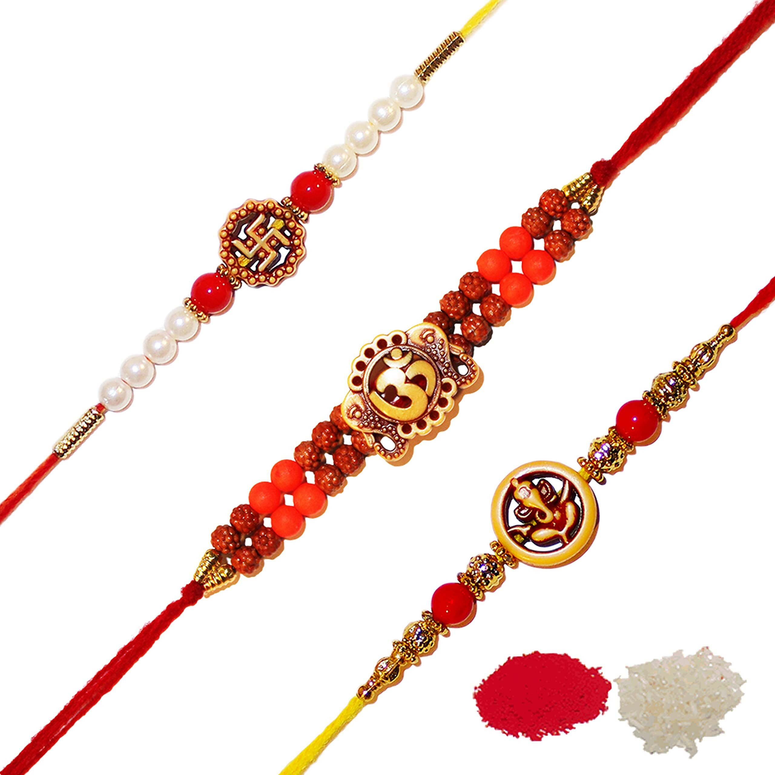 iberrys Rakhi Gift Pack with Set of Three Designer Rakhi & Roli Chawal for Brother | rakhi for brother (Combo 234)-Best Gift from Sister