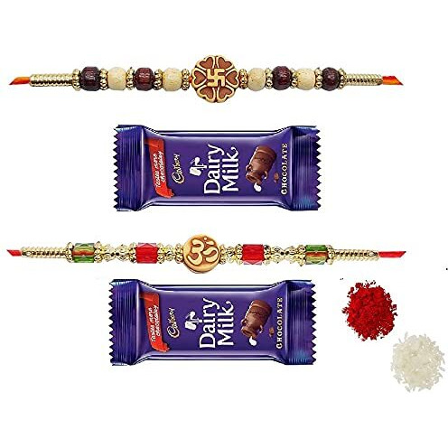 VR Creatives Om Rakhi and Swastika Two 2 Family rakshabandhan Rakhi Combo Set with 2 Chocolate for Brother