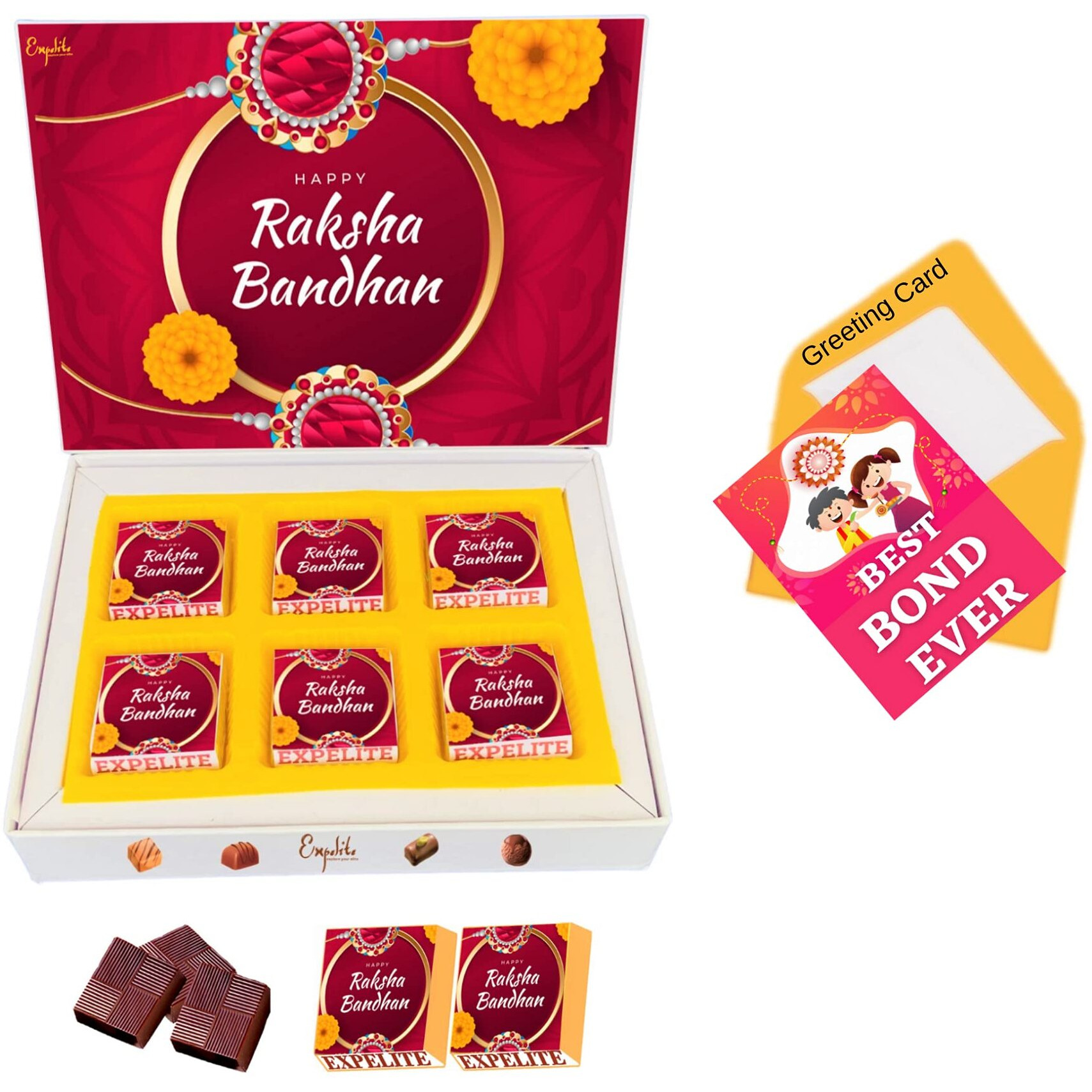 Expelite Rakhi with Chocolate Gift, Rakhi for Brother Bro Sis Siter, Rakhi with Dry fruits, Rakhi With Roli Chawal, Raksha Bandhan Gift (6Pc 4, Rakhi 6Pc Combo)