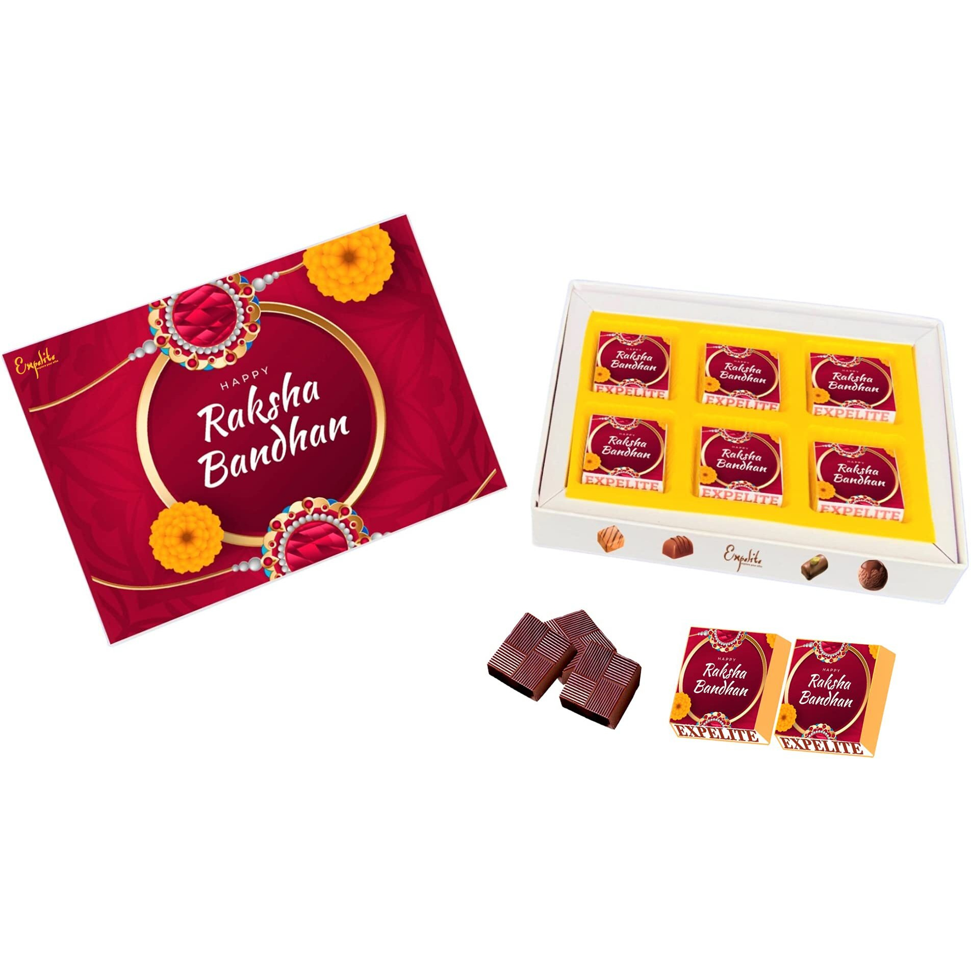 Expelite Rakhi with Chocolate Gift, Rakhi for Brother Bro Sis Siter, Rakhi with Dry fruits, Rakhi With Roli Chawal, Raksha Bandhan Gift (6Pc 4, Rakhi 6Pc Combo)