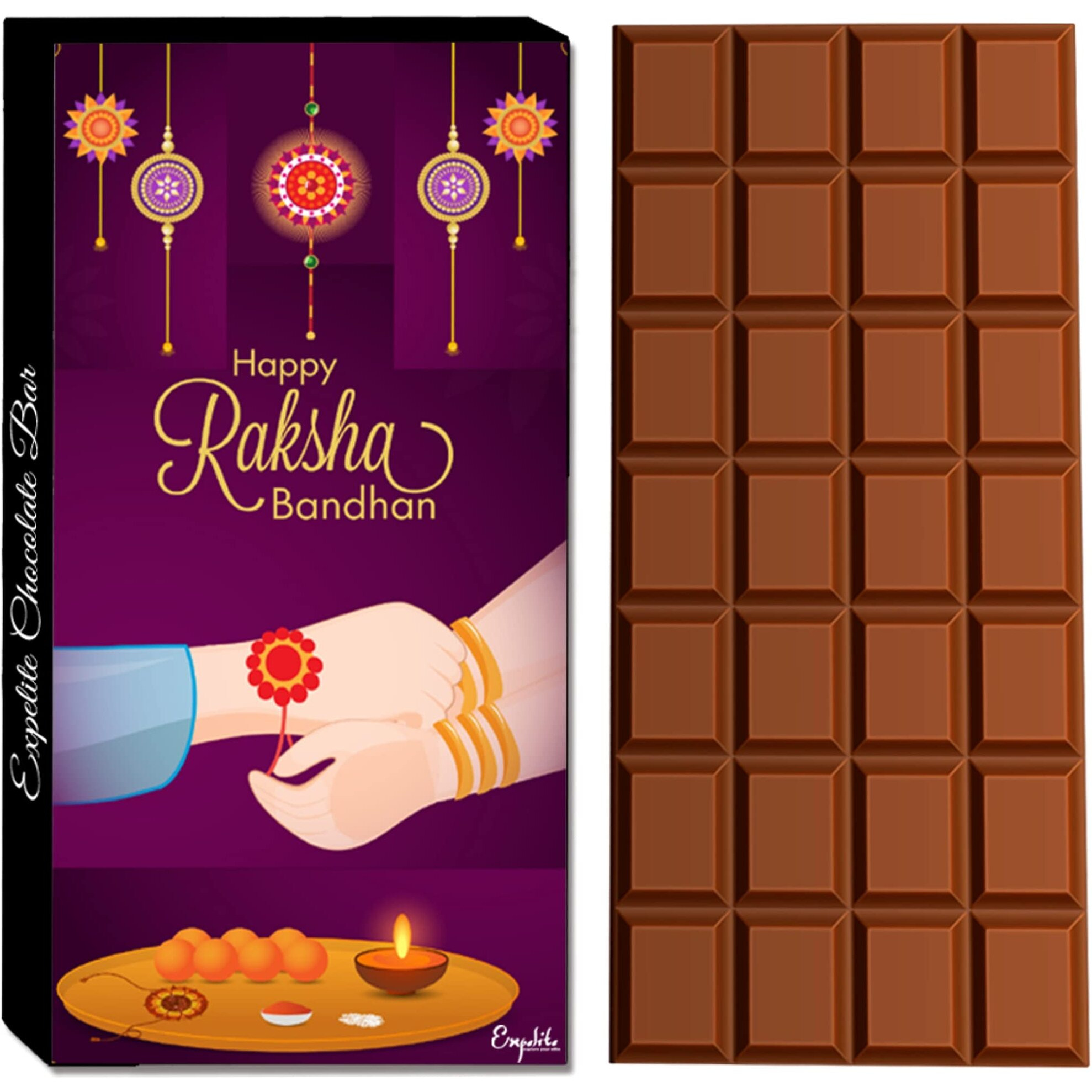 Expelite Rakhi with Chocolate Gift, Rakhi for Brother Bro Sis, Rakhi with Dry fruits, Rakhi With Roli Chawal, Raksha Bandhan Gift (100 Grams Bar) (Rakhi Bar Combo, Rakhi Combo 6)