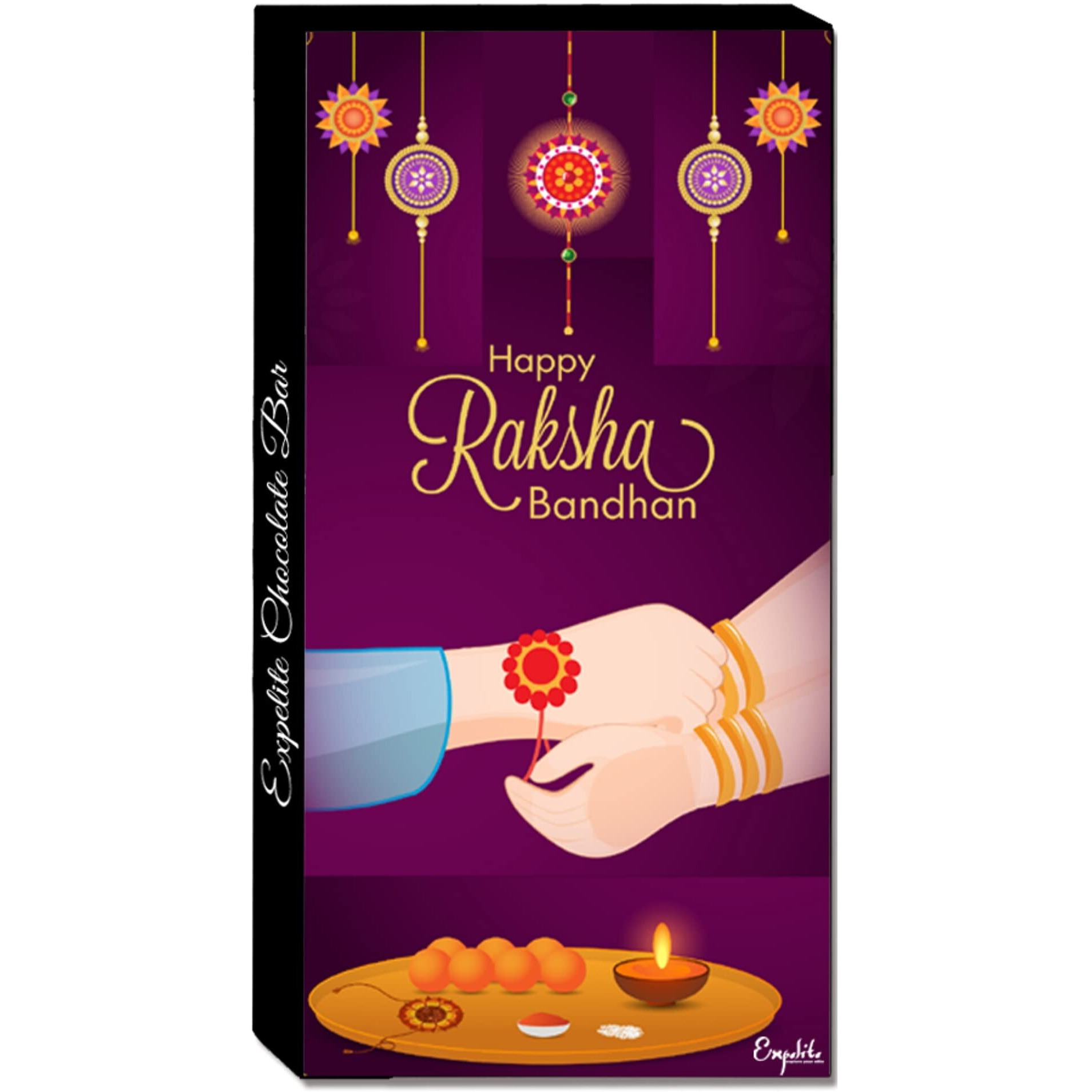 Expelite Rakhi with Chocolate Gift, Rakhi for Brother Bro Sis, Rakhi with Dry fruits, Rakhi With Roli Chawal, Raksha Bandhan Gift (100 Grams Bar) (Rakhi Bar Combo, Rakhi Combo 6)