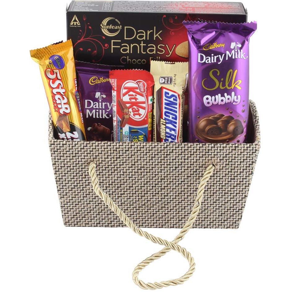 SFU E Com Dairy Milk Silk Bubbly with Premium Jute Basket | Chocolate Gift Hamper for Rakhi, Diwali, Christmas, Birthday, Anniversary, Holi, New Year, Valentines Day | 899