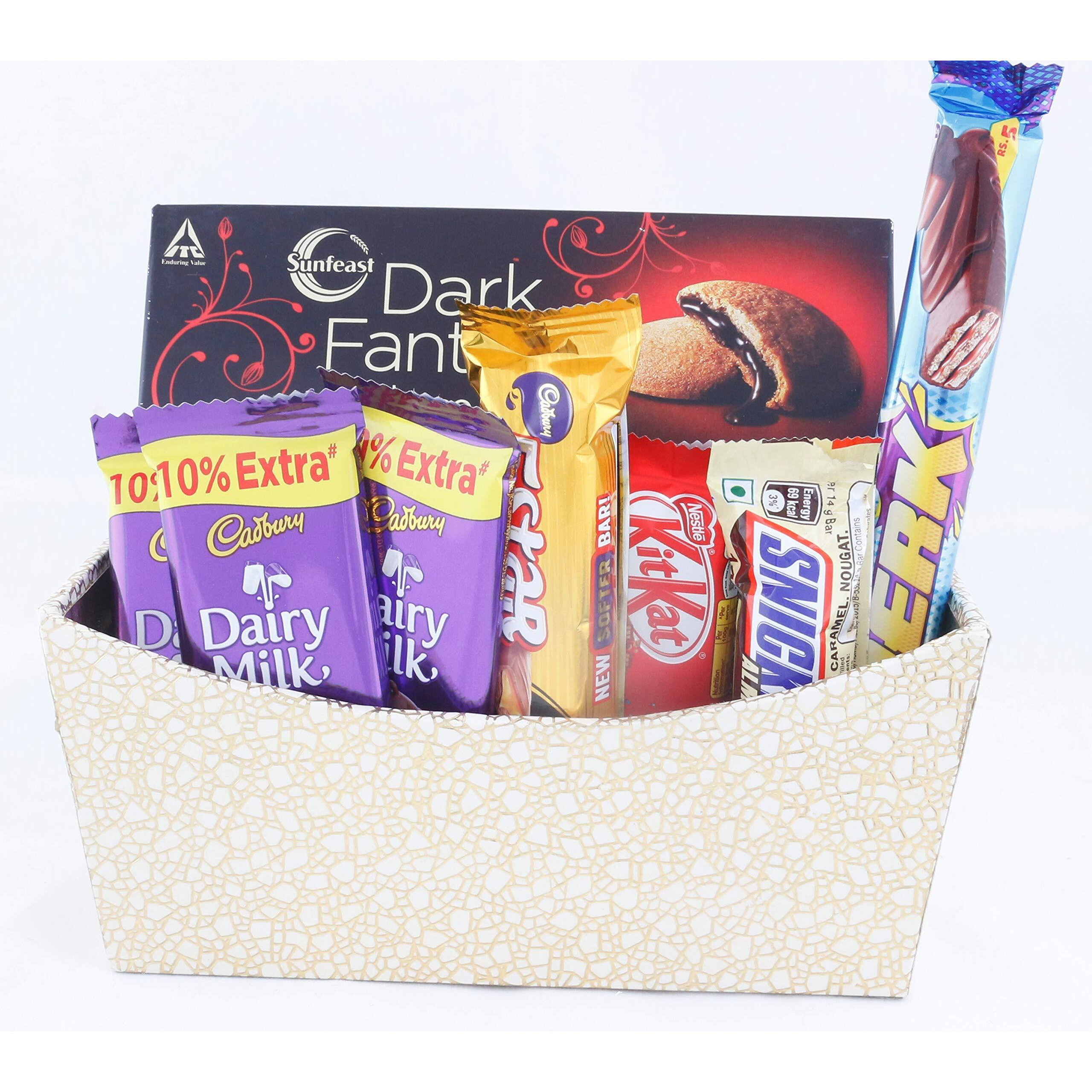 SFU E Com 8 Pieces Premium Chocolate Celebration with Beautiful Wooden Basket| Chocolate Gift for Rakhi, Diwali, Anniversary, Birthday, Christmas, Valentine| Chocolate Gift Hamper | 009