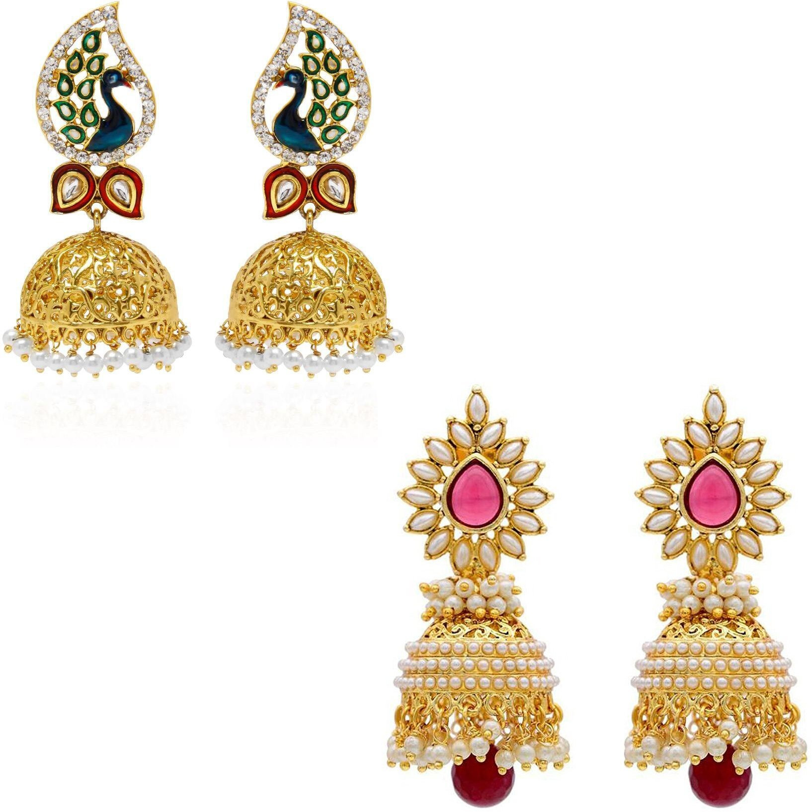 YouBella Special Combo of Gold Plated Dancing Peacock Pearl studded Jhumka Earrings for Girls and Women  Best Rakhi Gift Jewellery