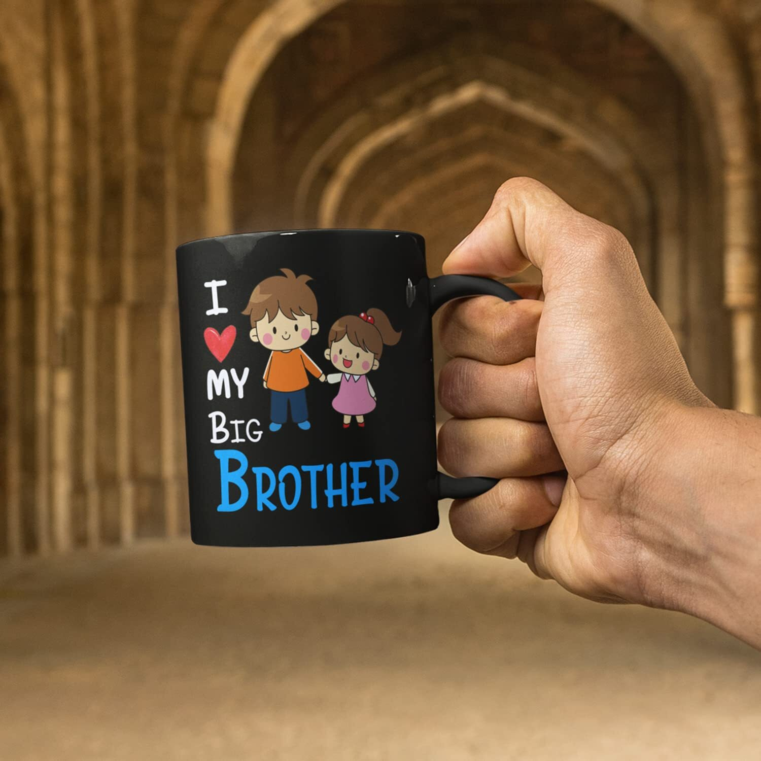 PrintLine I Love My Big Brother Quote Ceramic Coffee Mug/Tea Cup, Best Gift on Raksha Bandhan, Rakhi Gift, Birthday Gift, 325ml (Black)