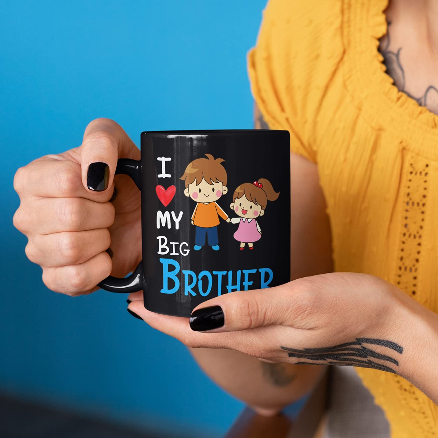 PrintLine I Love My Big Brother Quote Ceramic Coffee Mug/Tea Cup, Best Gift on Raksha Bandhan, Rakhi Gift, Birthday Gift, 325ml (Black)