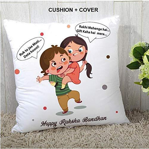 The Purple Tree Polyester Blend Printed Rakhi Cushion Cover with Filler (Multicolor, 12x12 inch)