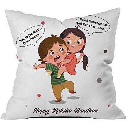 The Purple Tree Polyester Blend Printed Rakhi Cushion Cover with Filler (Multicolor, 12x12 inch)