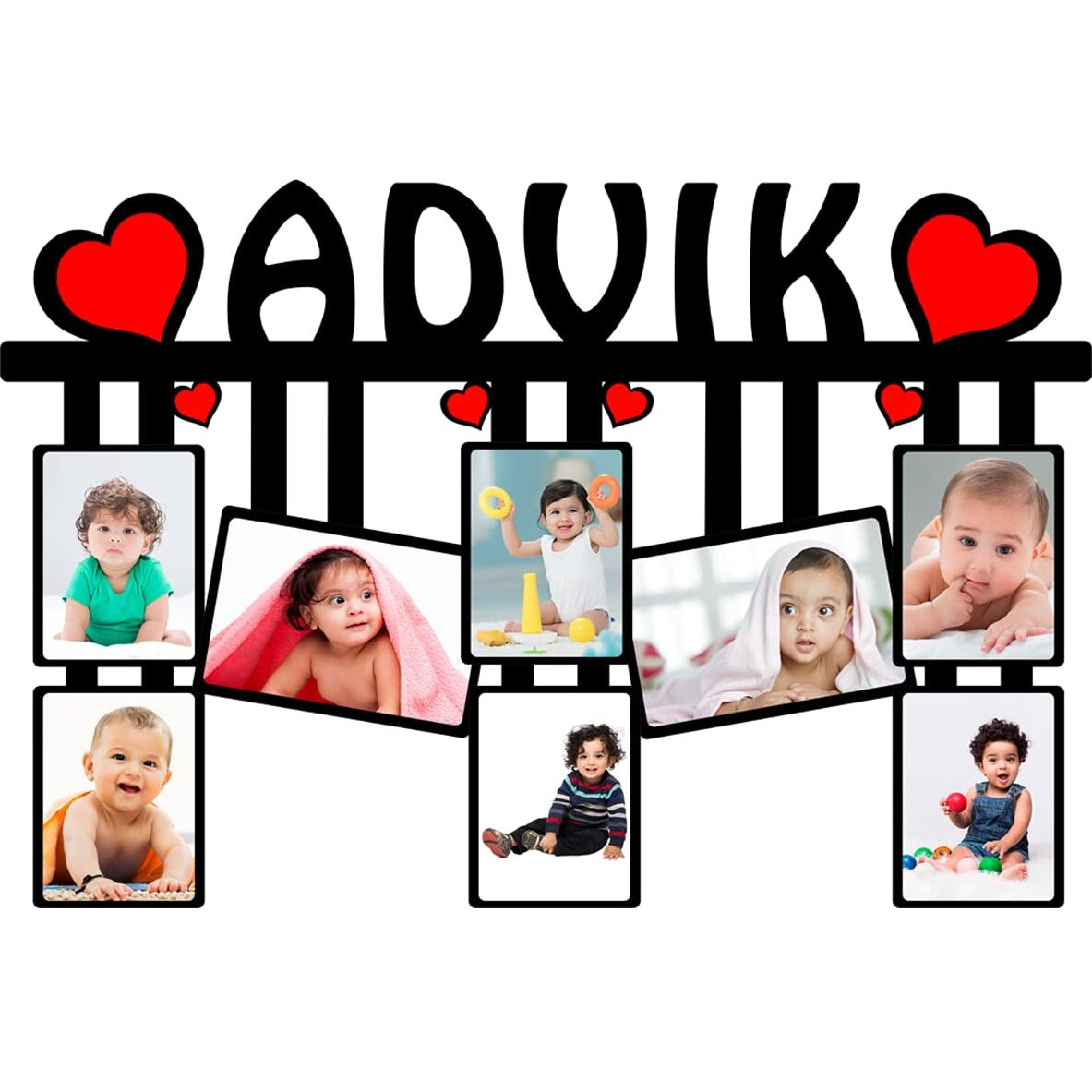 GiftsWale Customized Collage Photo Frame With Names | Best Gift For Birthday, Kids, Friends, Brother, Sister, Rakhi | Personalized With 8 Images And Texts