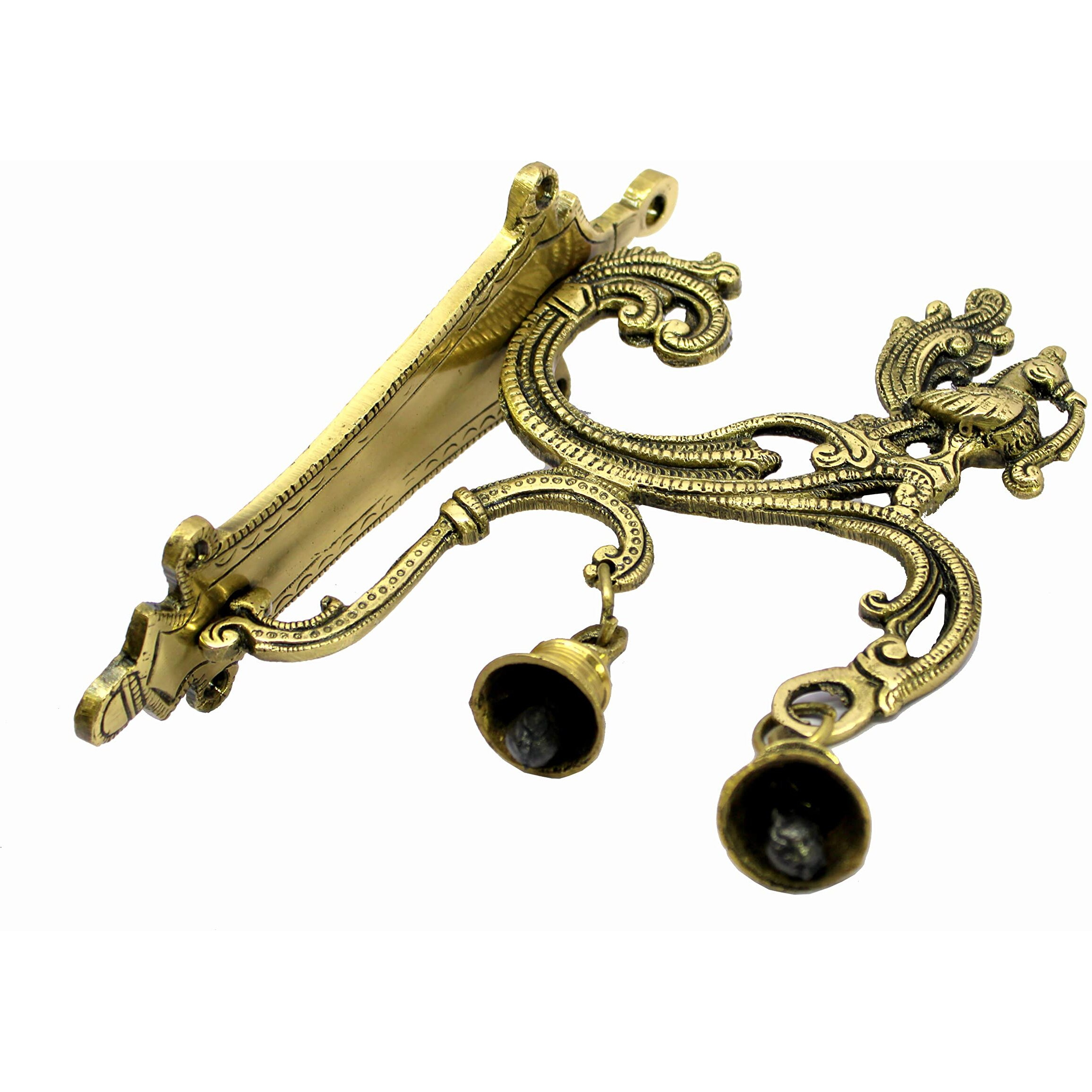 ESPLANADE Brass Wall Bracket Wall Hanger for Hanging Diya Lamp | Wall Decor | Peacock with Bells - 8.5 Inches