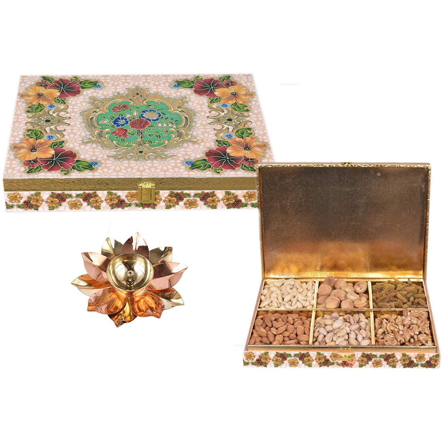 Food Library The Magic of Nature Luxury Diwali Dry Fruits Gift Hamper (Dry Fruits Box) and Free Brass Lotus Diya