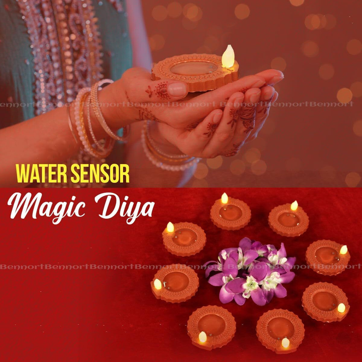 Water Sensor Electric LED Diyas Set of Flameless & Smokeless Water Sensor LED Diwali Light Diya Warm Ambient Lights, Tea Ligth Candles for New Year,Festival,Christmas,Home Decoration (Set-6)