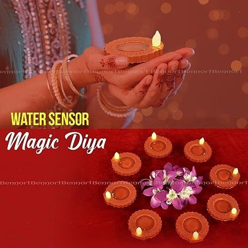 Bonzella 12 Pcs Water Sensor Diya Lights Electric Flameless & Smokeless LED Diyas | Eco-Friendly Led Diyas Candle Warm Ambient Lights for Home Decor, Diwali Festivals Decoration,Christmas,New Year(12)