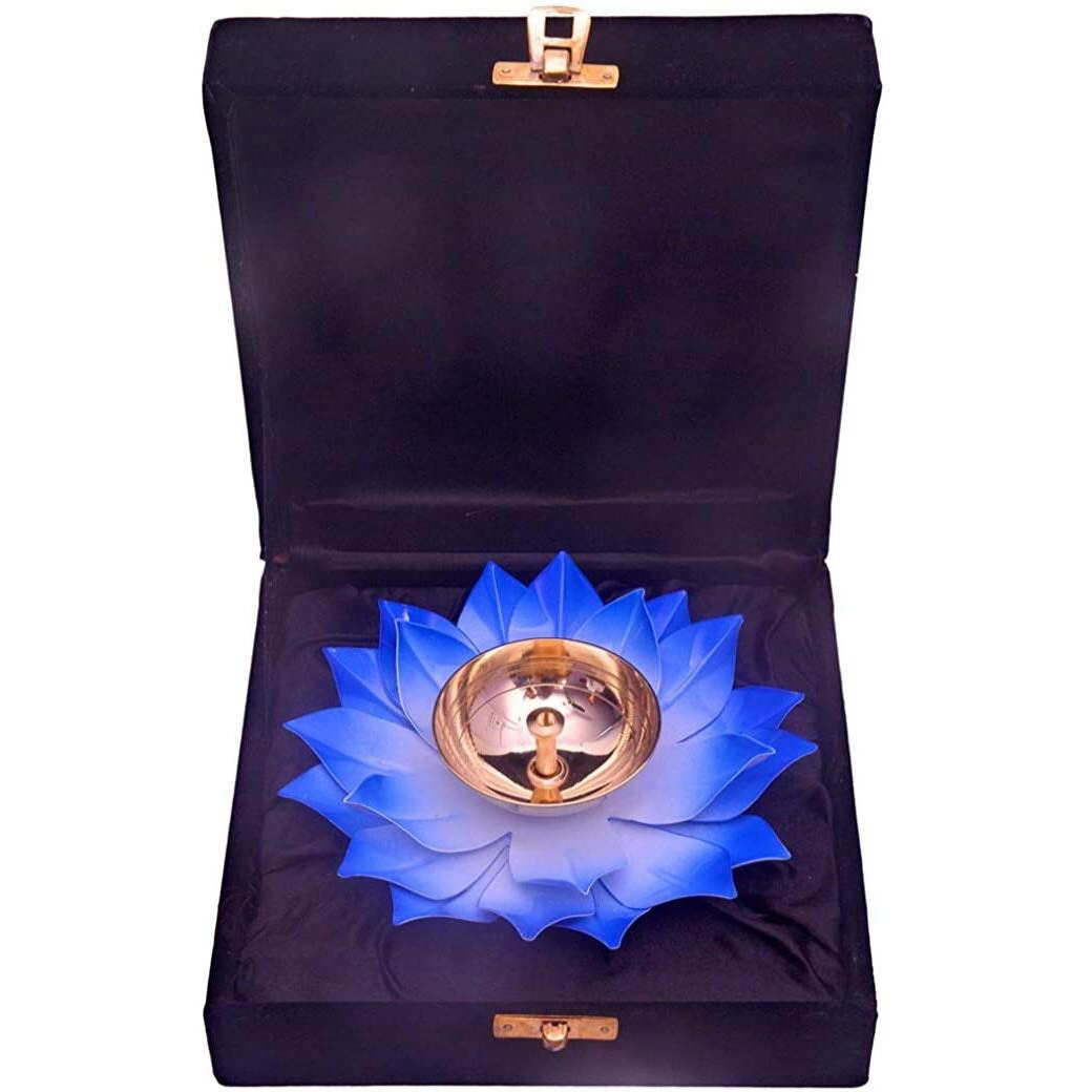 obbi Brass n Copper Colourful Diya Designer akhand Deepak Diya (6.6 inches) Random Colour