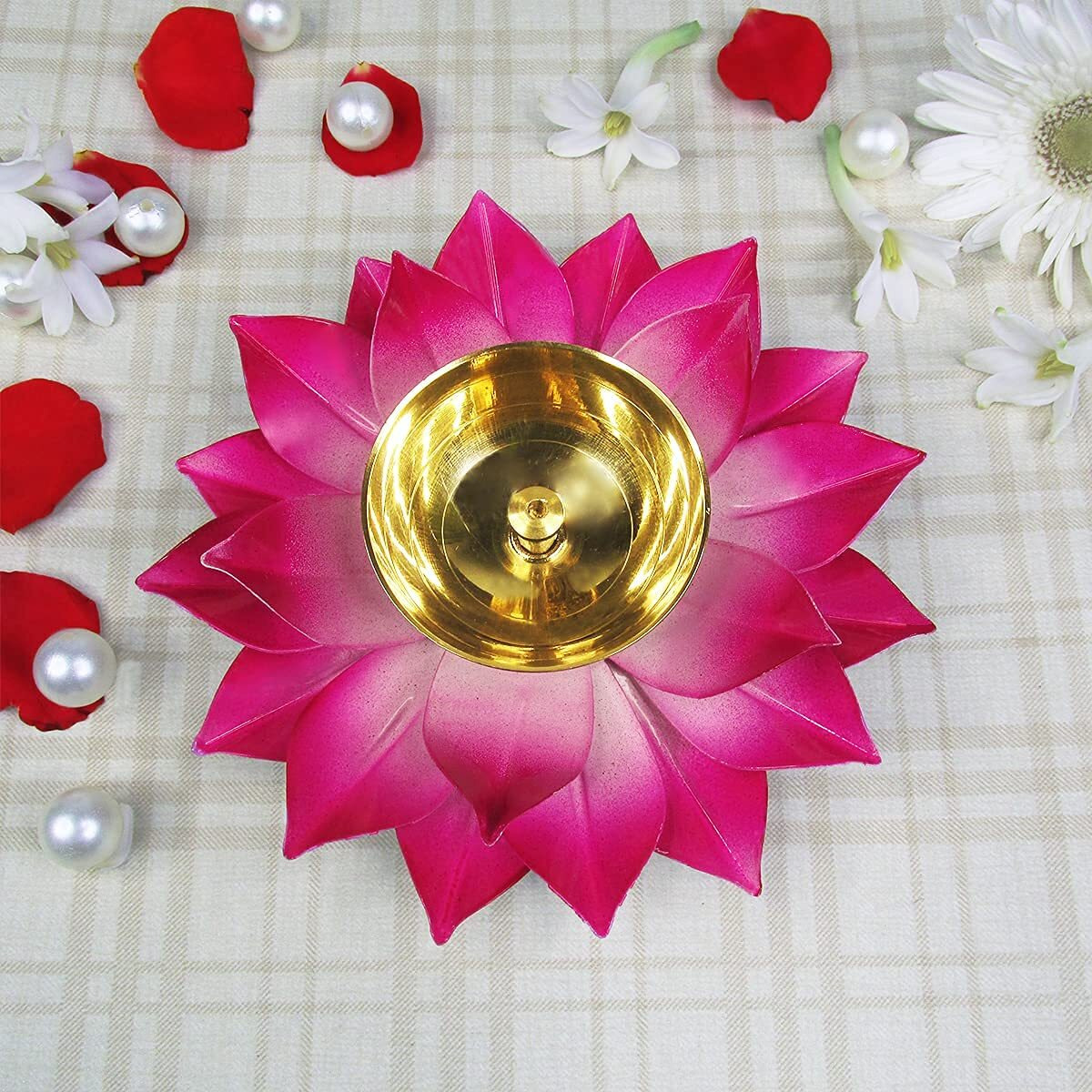 obbi Brass n Copper Colourful Diya Designer akhand Deepak Diya (6.6 inches) Random Colour