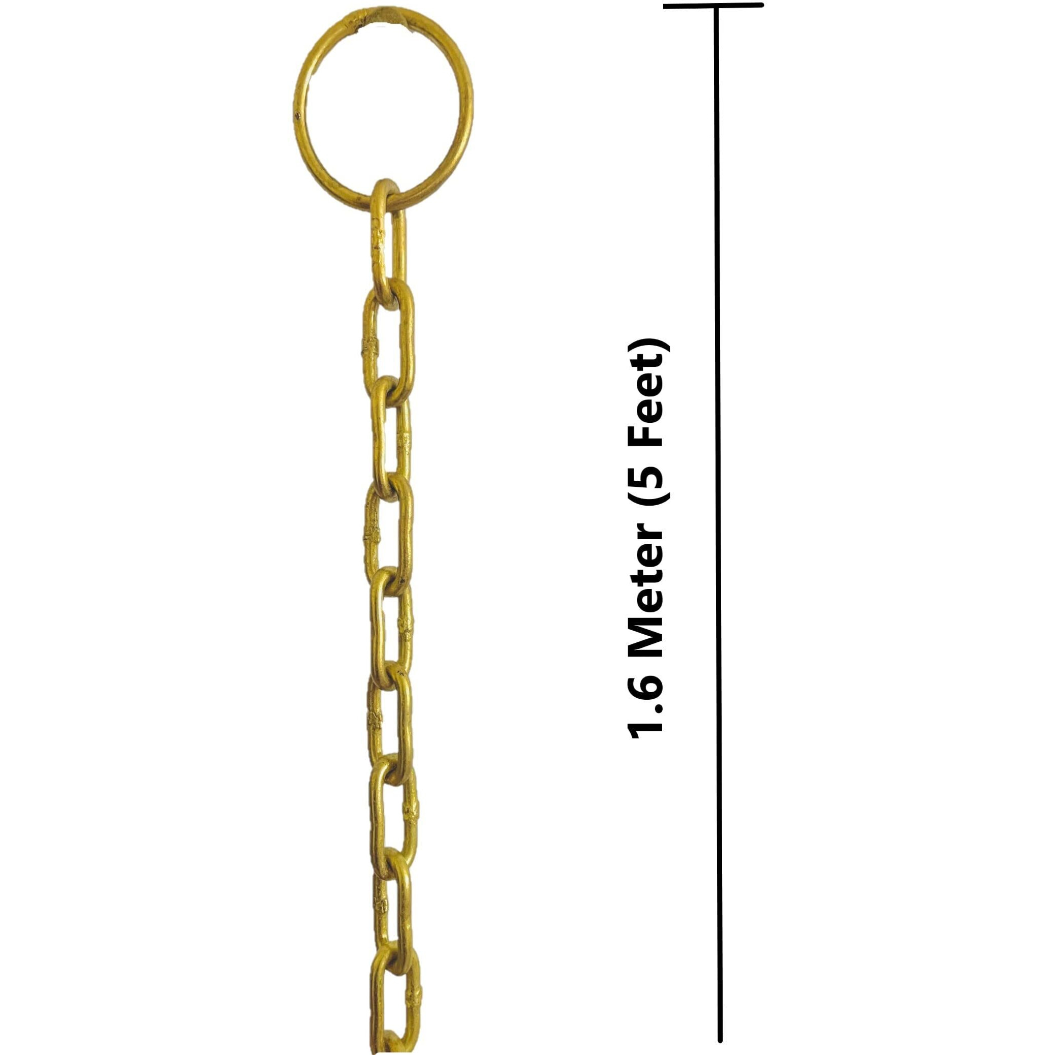 UAPAN Iron Chain with Brass Finish for Hanging Bell Diya with hook (Length of 1.6 Meter, Gold) (Pack of 2, 5 Feet)