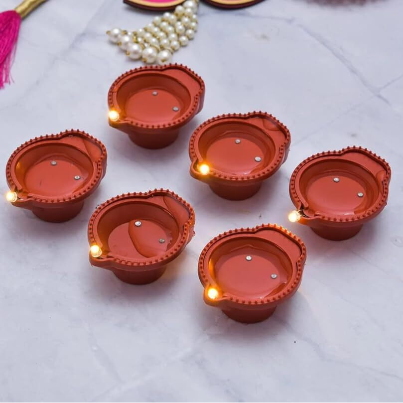 NGEL 6Pcs Kodiya Shape Water Sensor Diya || LED Diya for Home Decoration & Festivals || Artificial Flameless & Smokeless Decorative Diya (6Pcs Kodiya Diya)