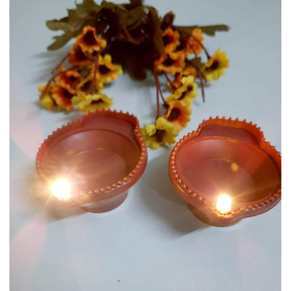 NGEL 6Pcs Kodiya Shape Water Sensor Diya || LED Diya for Home Decoration & Festivals || Artificial Flameless & Smokeless Decorative Diya (6Pcs Kodiya Diya)