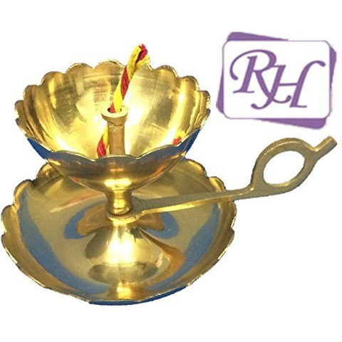 Rastogi Handicrafts Brass Aarti & Diya in One with Supported Flame