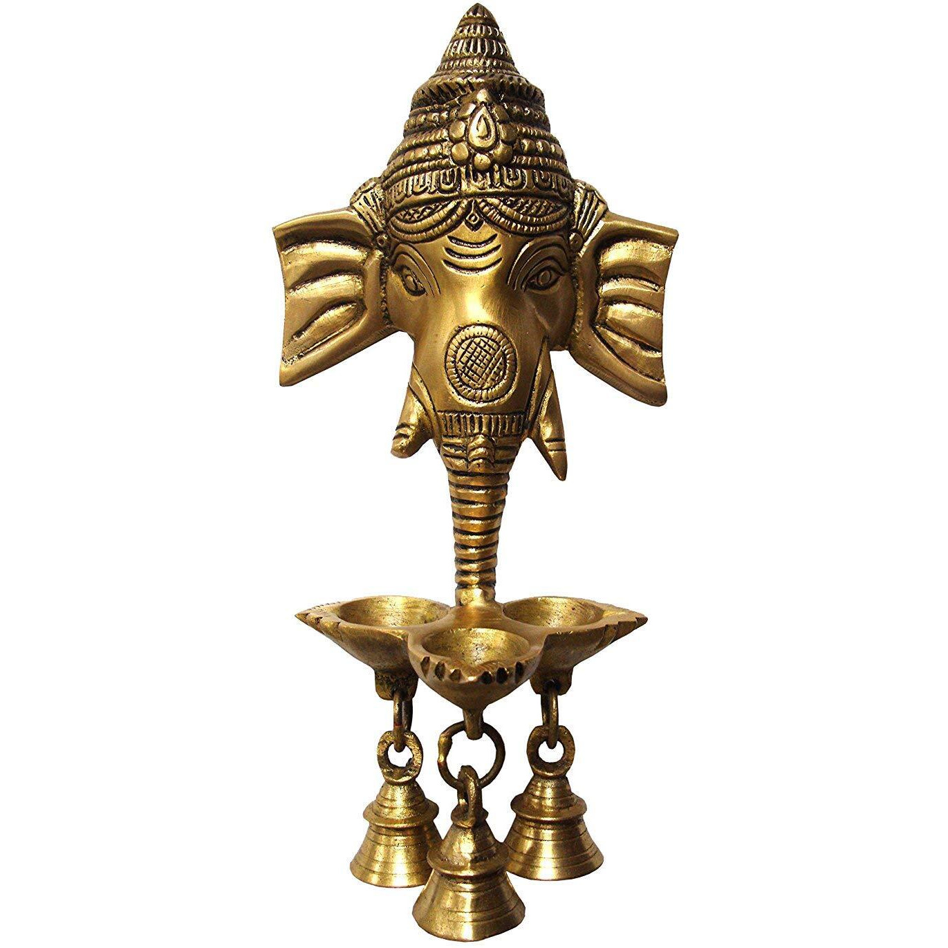 eSplanade Brass Ganesha Ganesh Wall Hanging Diya Deepak with Bells Brass Deepam Oil Lamp (9.5 Inch)