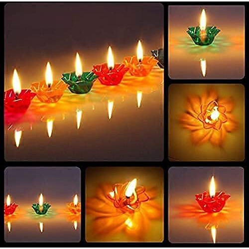 MARMIX Plastic 3D Reflection Designer Reusable Multi Shape Transparent Oil Diya Combo (Multicolor) -12