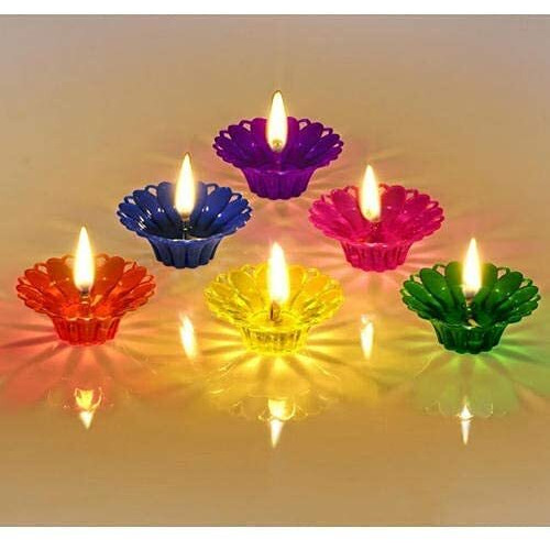 MARMIX Plastic 3D Reflection Designer Reusable Multi Shape Transparent Oil Diya Combo (Multicolor) -12