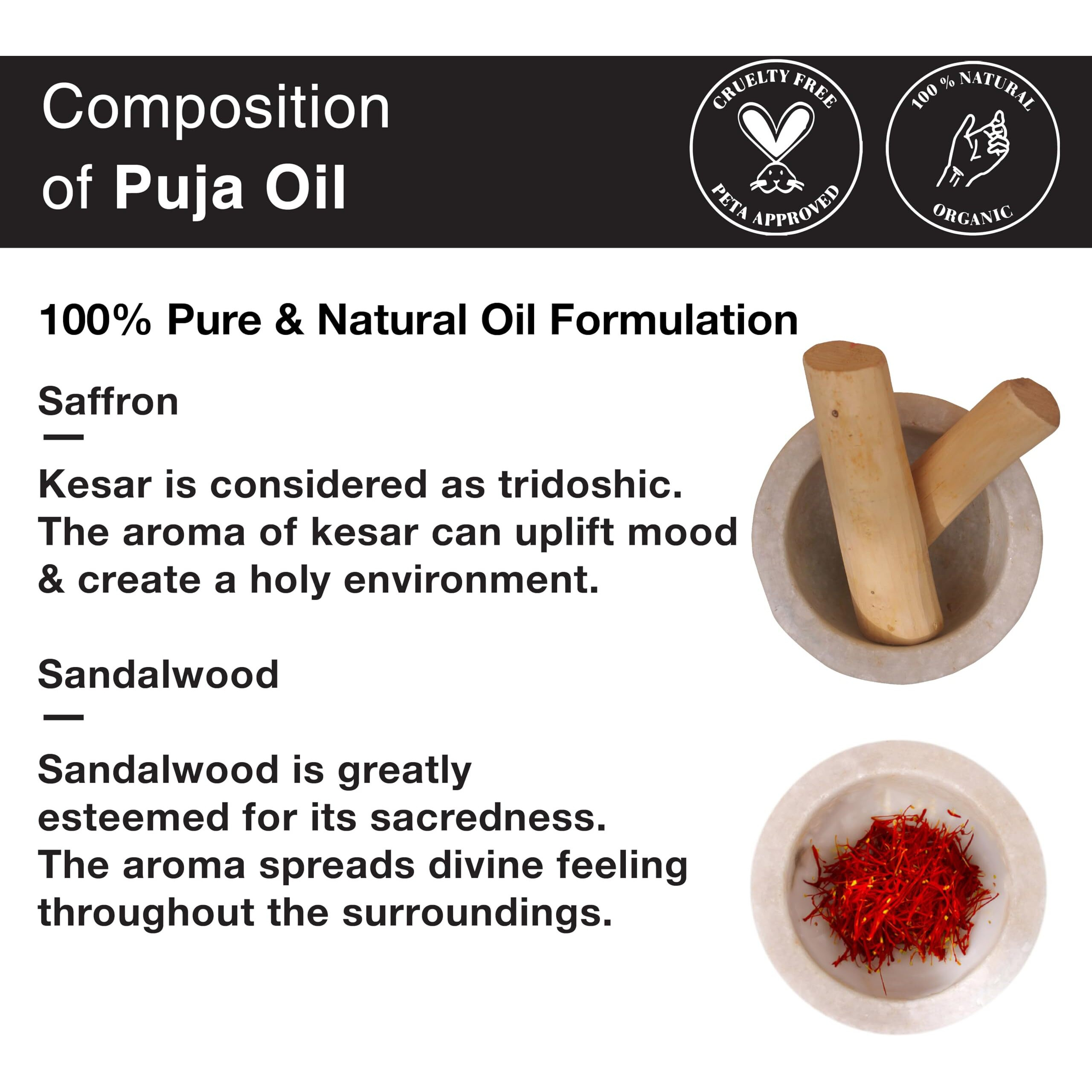 Soulflower Kesar Sandalwood Diya Oil for Puja-Pure & Natural | Deepam, Divine Aroma, Spiritual Fragrance & Relaxation, Diffuser Oil | Chandan & Saffron| Pack of 2 (225 ml Each)