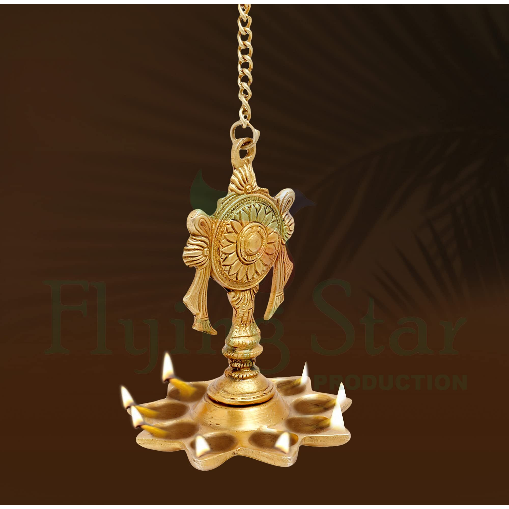 Crafthut Antique Finished Wall Hanging Brass Hanging Diya For Puja Room (Size - 4.5 Inch X 4,5 Inch), Color - Golden, 1 Peice