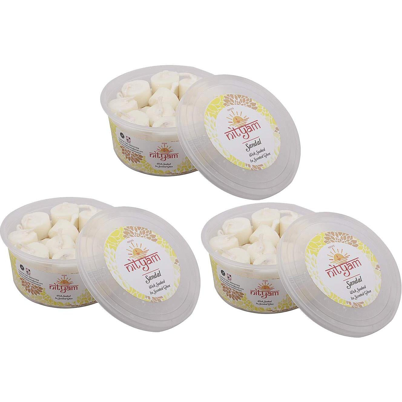 Nityam Sandal Fragrance Wick Soaked in Scented ghee Ghee Wicks/Readymade Ghee Cotton Wicks/Diya Batti/Puja Batti/Jyot Batti (1 X 30 Pieces) (Pack of 3)