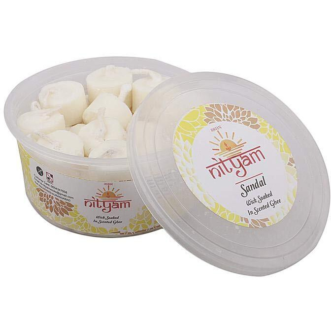 Nityam Sandal Fragrance Wick Soaked in Scented ghee Ghee Wicks/Readymade Ghee Cotton Wicks/Diya Batti/Puja Batti/Jyot Batti (1 X 30 Pieces) (Pack of 5)